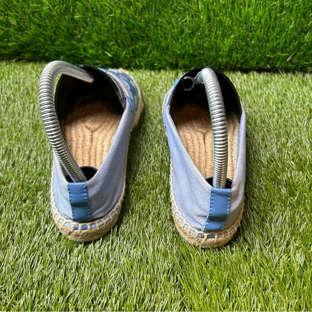 Tory Burch Womens Canvas Espadrille Flats Blue‎ Patent Logo Slip On Shoes Size 6
